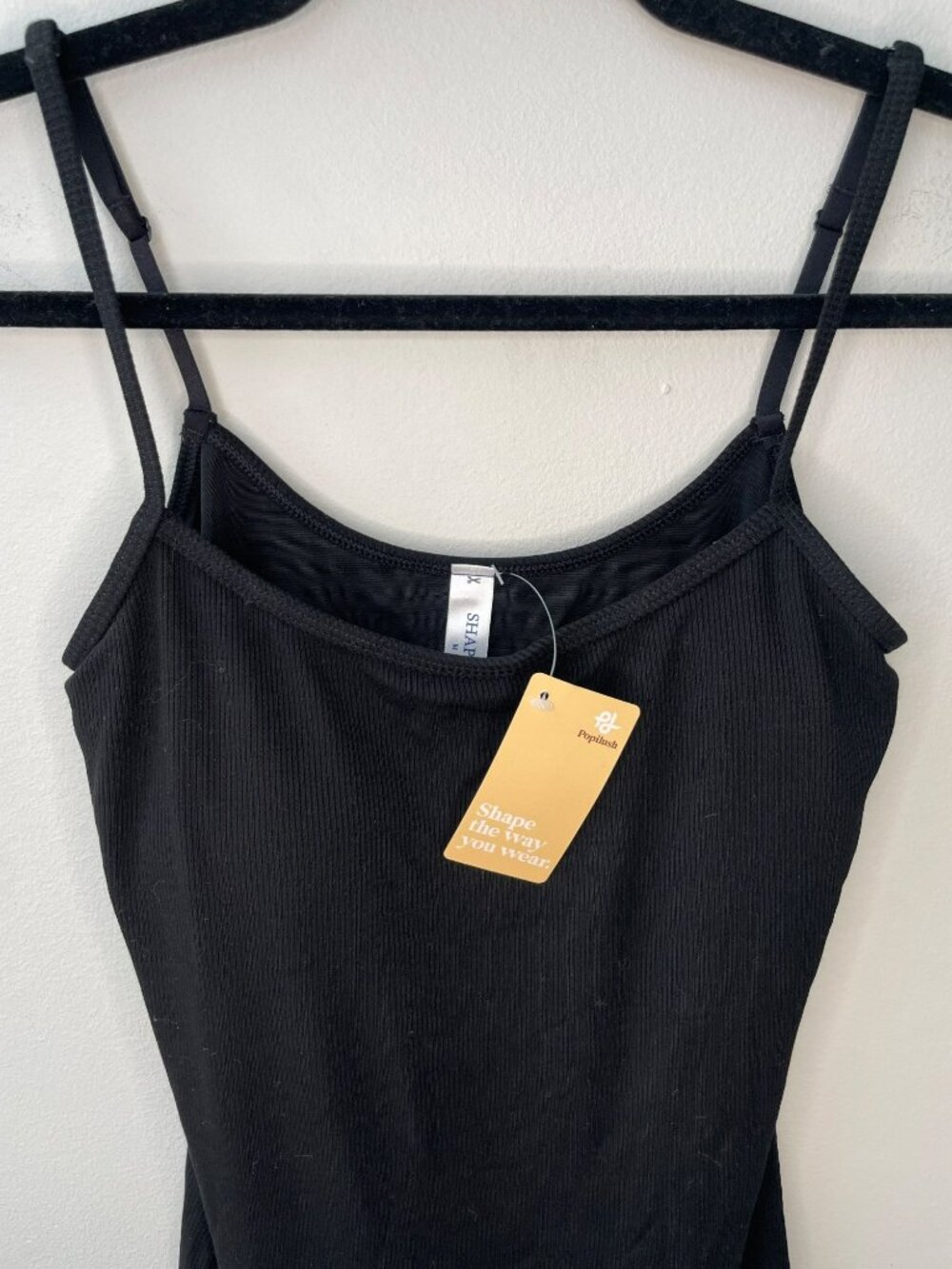 Popilush Built-In Bra Shapewear Black Ribbed Midi Dress Built-in-Shorts Sz M NWT - Picture 3 of 8
